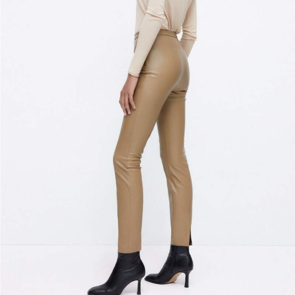 Zara Faux Leather Zip Ankle Front Cream Pants sz S